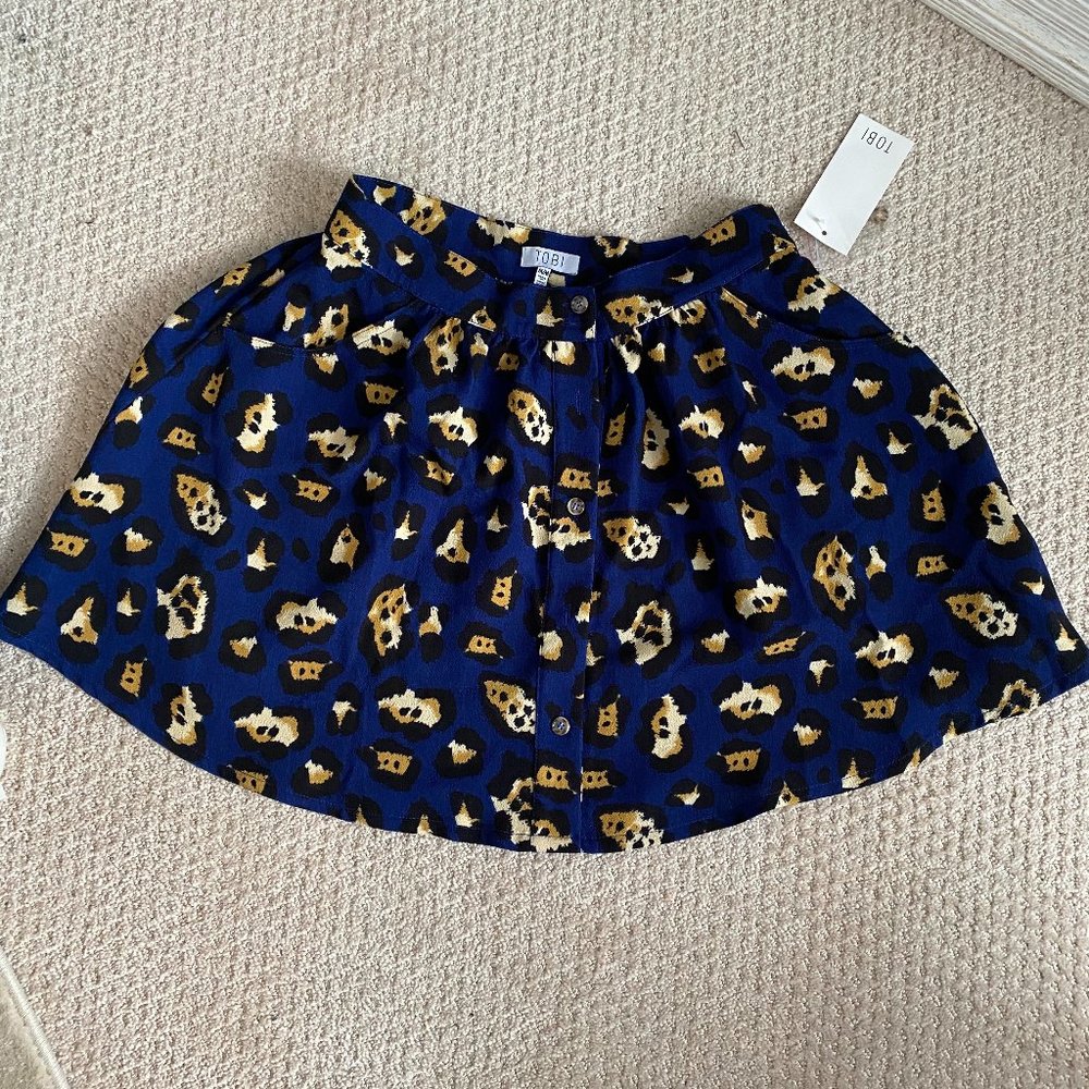 Tobi Blue Leopard Print Mini Skater Skirt